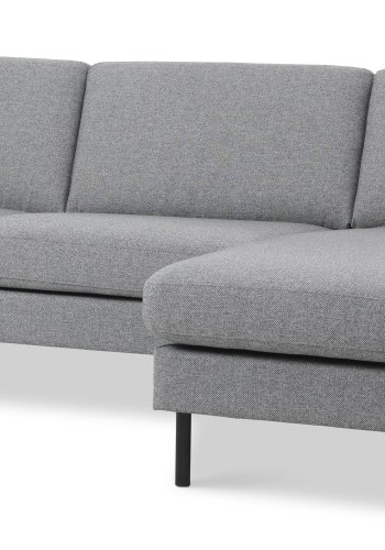 Asksett 51 3D sofa, m. sjeselong - lys granittgr polyesterstoff og sort metall
