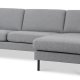 Asksett 51 3D sofa, m. sjeselong - lys granittgr polyesterstoff og sort metall
