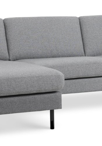 Asksett 51 3D sofa, m. sjeselong - lys granittgr polyesterstoff og sort metall