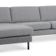 Asksett 51 3D sofa, m. sjeselong - lys granittgr polyesterstoff og sort metall
