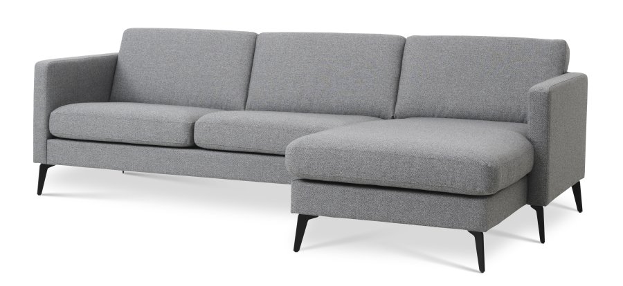 Asksett 51 3D sofa, m. sjeselong - lys granittgr polyesterstoff og Eiffel-ben