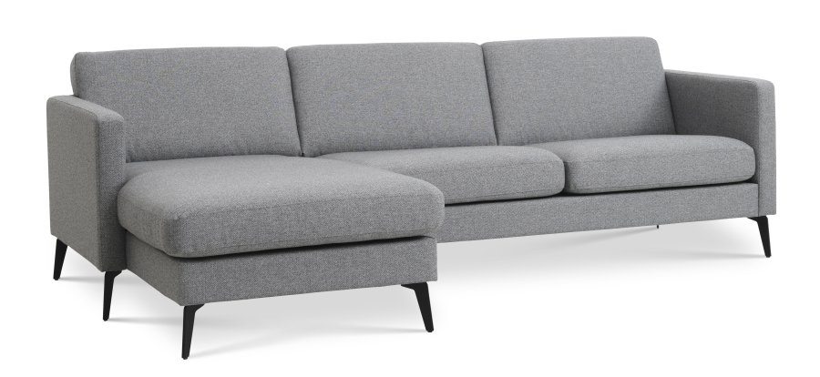 Asksett 51 3D sofa, m. sjeselong - lys granittgr polyesterstoff og Eiffel-ben