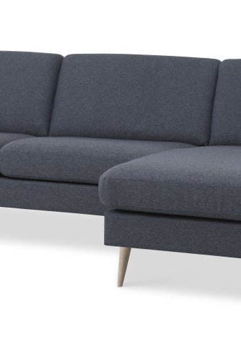 Asksett 51 3D sofa, med sjeselong - marinebltt polyesterstoff og naturlig tre
