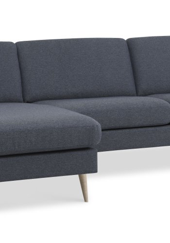 Asksett 51 3D sofa, med sjeselong - marinebltt polyesterstoff og naturlig tre
