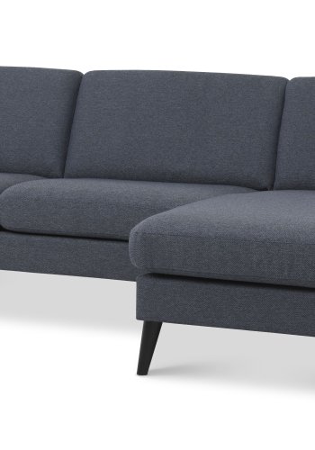 Asksett 51 3D sofa, med sjeselong - marinebltt polyesterstoff og sort tre