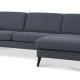 Asksett 51 3D sofa, med sjeselong - marinebltt polyesterstoff og sort tre