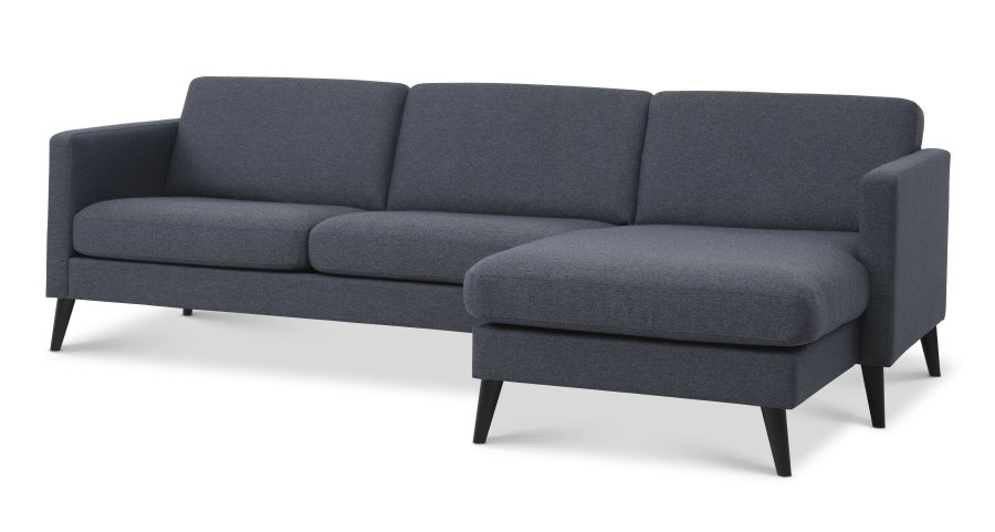 Asksett 51 3D sofa, med sjeselong - marinebltt polyesterstoff og sort tre