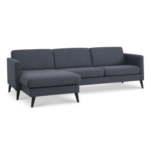 Askset 51 3D-soffa, med schäslong - marinbltt polyestertyg och svart trä