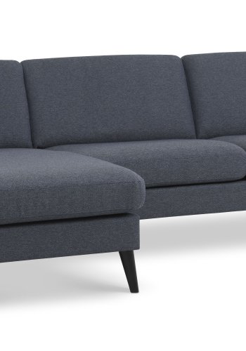 Asksett 51 3D sofa, med sjeselong - marinebltt polyesterstoff og sort tre