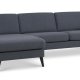 Asksett 51 3D sofa, med sjeselong - marinebltt polyesterstoff og sort tre
