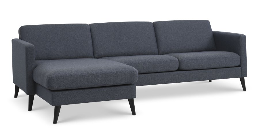 Asksett 51 3D sofa, med sjeselong - marinebltt polyesterstoff og sort tre