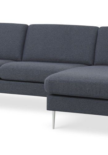 Asksett 51 3D sofa, m. sjeselong - marinebltt polyesterstoff og brstet aluminium