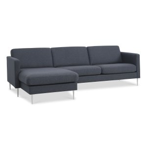 Askset 51 3D-soffa, med schäslong - marinbltt polyestertyg och borstad aluminium