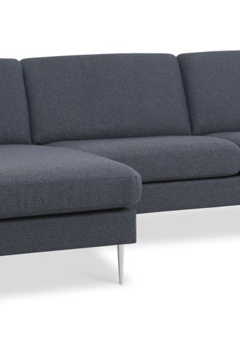 Asksett 51 3D sofa, m. sjeselong - marinebltt polyesterstoff og brstet aluminium