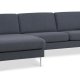 Asksett 51 3D sofa, m. sjeselong - marinebltt polyesterstoff og brstet aluminium