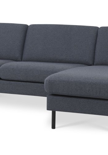Asksett 51 3D sofa, med sjeselong - marinebltt polyesterstoff og sort metall