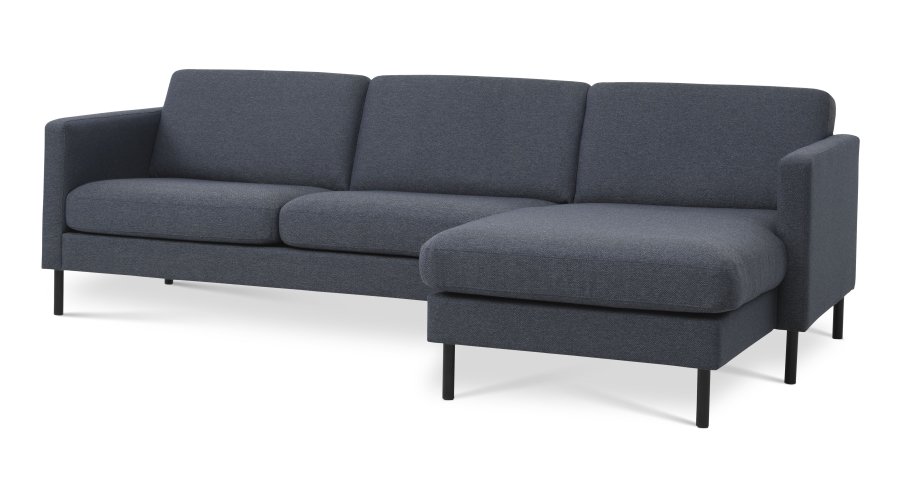 Asksett 51 3D sofa, med sjeselong - marinebltt polyesterstoff og sort metall