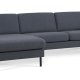 Asksett 51 3D sofa, med sjeselong - marinebltt polyesterstoff og sort metall