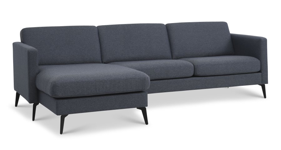 Asksett 51 3D sofa, med sjeselong - marinebltt polyesterstoff og Eiffel-ben