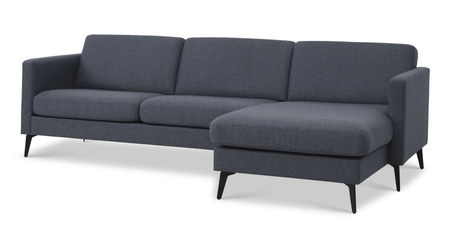 Asksett 51 3D sofa, med sjeselong - marinebltt polyesterstoff og Eiffel-ben