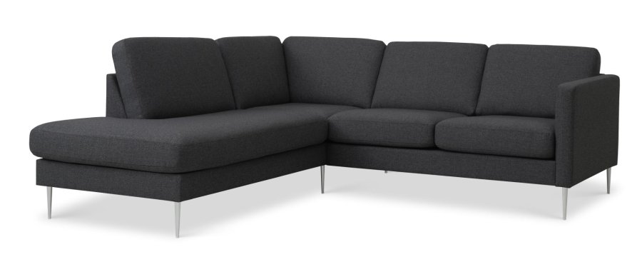 Asksett 52 liten OE sofa, med venstre sjeselong - antrasittgr polyesterstoff og brstet aluminium