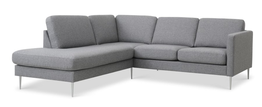 Asksett 52 liten OE sofa, med venstre sjeselong - lys granittgr polyesterstoff og brstet aluminium