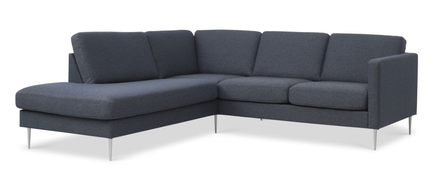 Asksett 52 liten OE sofa, med venstre sjeselong - marinebltt polyesterstoff og brstet aluminium