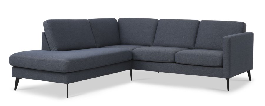 Asksett 52 liten OE sofa, med venstre sjeselong - marinebltt polyesterstoff og Eiffel-ben