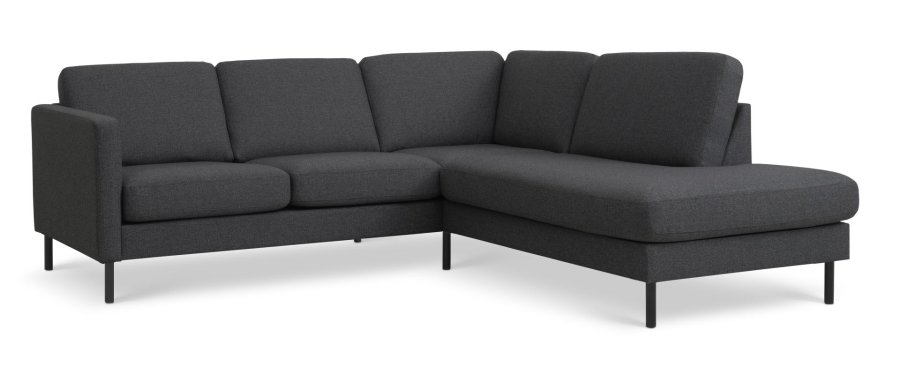 Asksett 53 liten OE sofa, med hyre sjeselong - antrasittgr polyesterstoff og svart metall