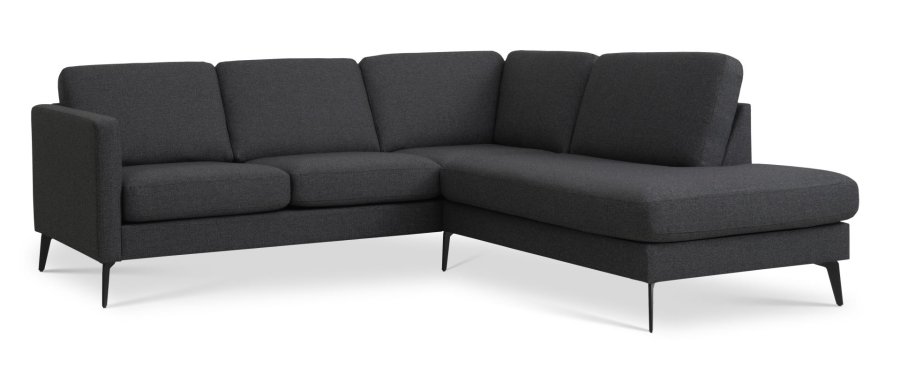 Asksett 53 liten OE sofa, med hyre sjeselong - antrasittgr polyesterstoff og Eiffel-ben