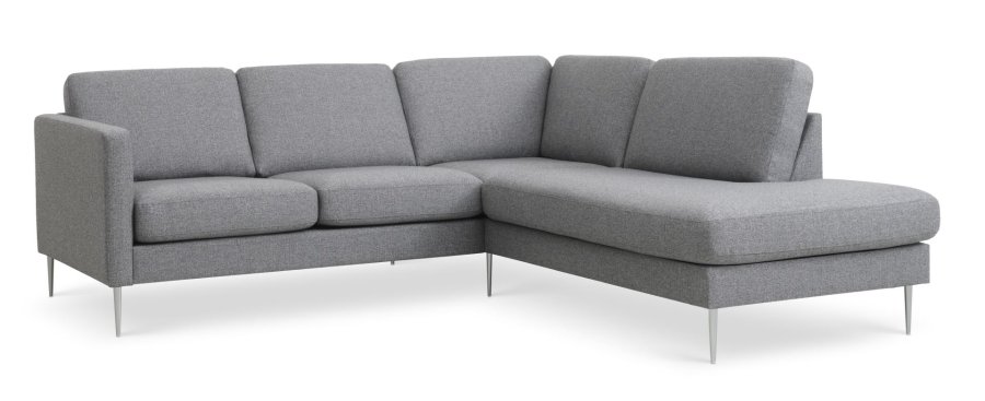 Asksett 53 liten OE sofa, med hyre sjeselong - lys granittgr polyesterstoff og brstet aluminium