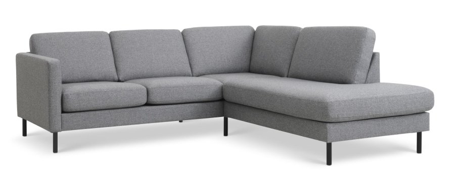 Asksett 53 liten OE sofa, med hyre sjeselong - lys granittgr polyesterstoff og sort metall