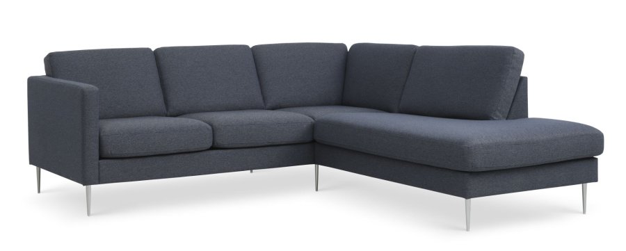Asksett 53 liten OE sofa, med hyre sjeselong - marinebltt polyesterstoff og brstet aluminium