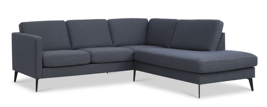 Asksett 53 liten OE sofa, med hyre sjeselong - marinebltt polyesterstoff og Eiffel-ben