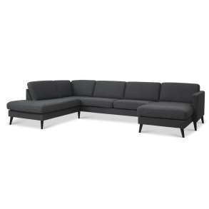 Ask s�t 54 U OE sofa, m. venstre chaiselong - antracitgr� polyester stof og sort tr� - Lexpo Living