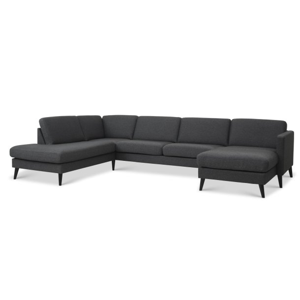 Ask s�t 54 U OE sofa, m. venstre chaiselong - antracitgr� polyester stof og sort tr� - Lexpo Living