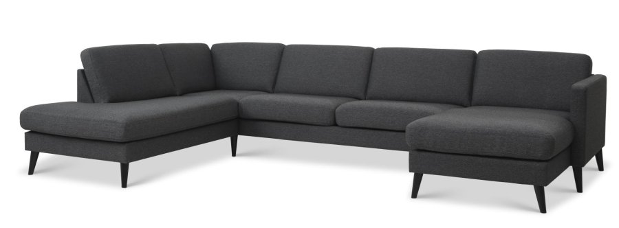 Asksett 54 U OE sofa, med venstre sjeselong - antrasittgr polyesterstoff og svart tre