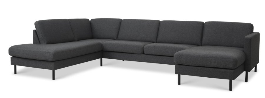 Asksett 54 U OE sofa, med venstre sjeselong - antrasittgr polyesterstoff og svart metall