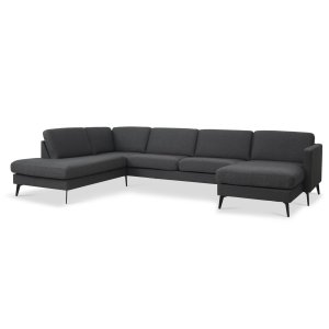 Ask st 54 U OE sofa, m. venstre chaiselong - antracitgr polyester stof og Eiffel ben