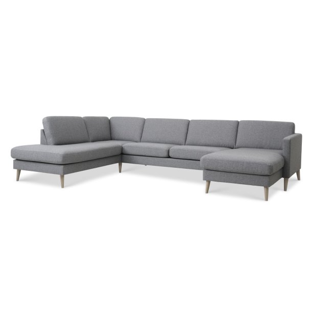 Ask s�t 54 U OE sofa, m. venstre chaiselong - lys granitgr� polyester stof og natur tr� - Lexpo Living