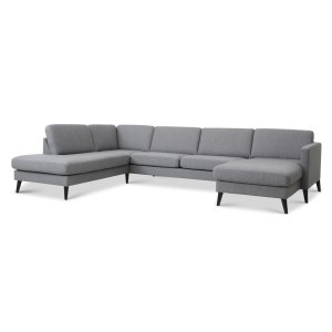 Ask st 54 U OE sofa, m. venstre chaiselong - lys granitgr polyester stof og sort tr