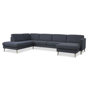 Ask st 54 U OE sofa, m. venstre chaiselong - navy bl polyester stof og natur tr