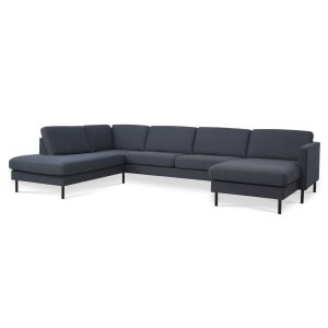 Ask st 54 U OE sofa, m. venstre chaiselong - navy bl polyester stof og sort metal