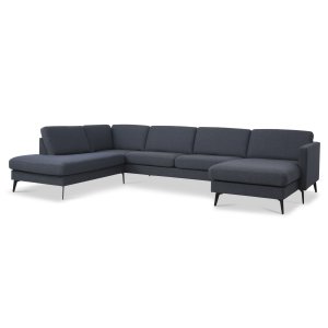 Ask st 54 U OE sofa, m. venstre chaiselong - navy bl polyester stof og Eiffel ben