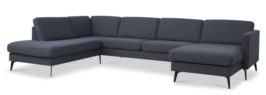 Asksett 54 U OE sofa, med venstre sjeselong - marinebltt polyesterstoff og Eiffel-ben