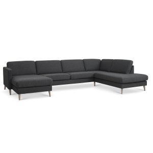 Ask st 55 U OE sofa, m. hjre chaiselong - antracitgr polyester stof og natur tr