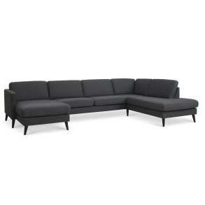 Ask s�t 55 U OE sofa, m. h�jre chaiselong - antracitgr� polyester stof og sort tr� - Lexpo Living