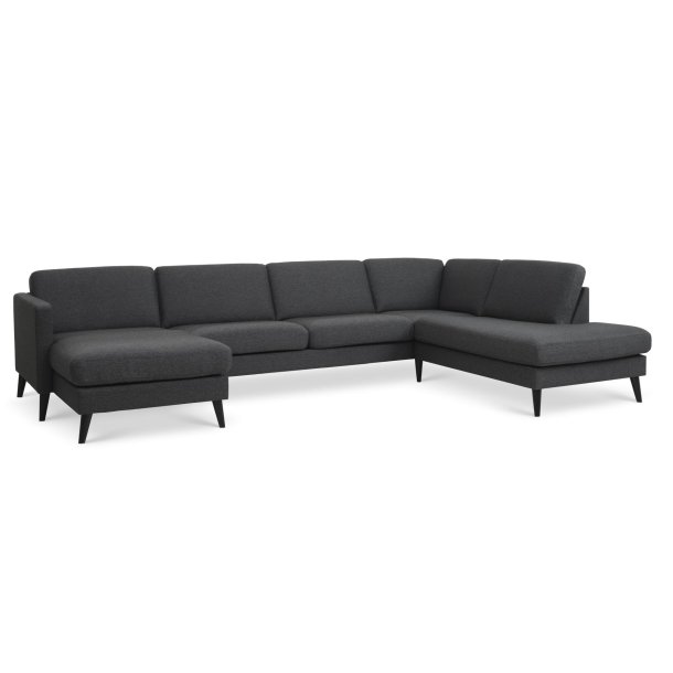 Ask s�t 55 U OE sofa, m. h�jre chaiselong - antracitgr� polyester stof og sort tr� - Lexpo Living