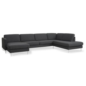 Ask st 55 U OE sofa, m. hjre chaiselong - antracitgr polyester stof og brstet aluminium