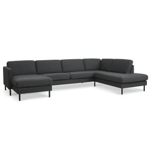 Ask st 55 U OE sofa, m. hjre chaiselong - antracitgr polyester stof og sort metal